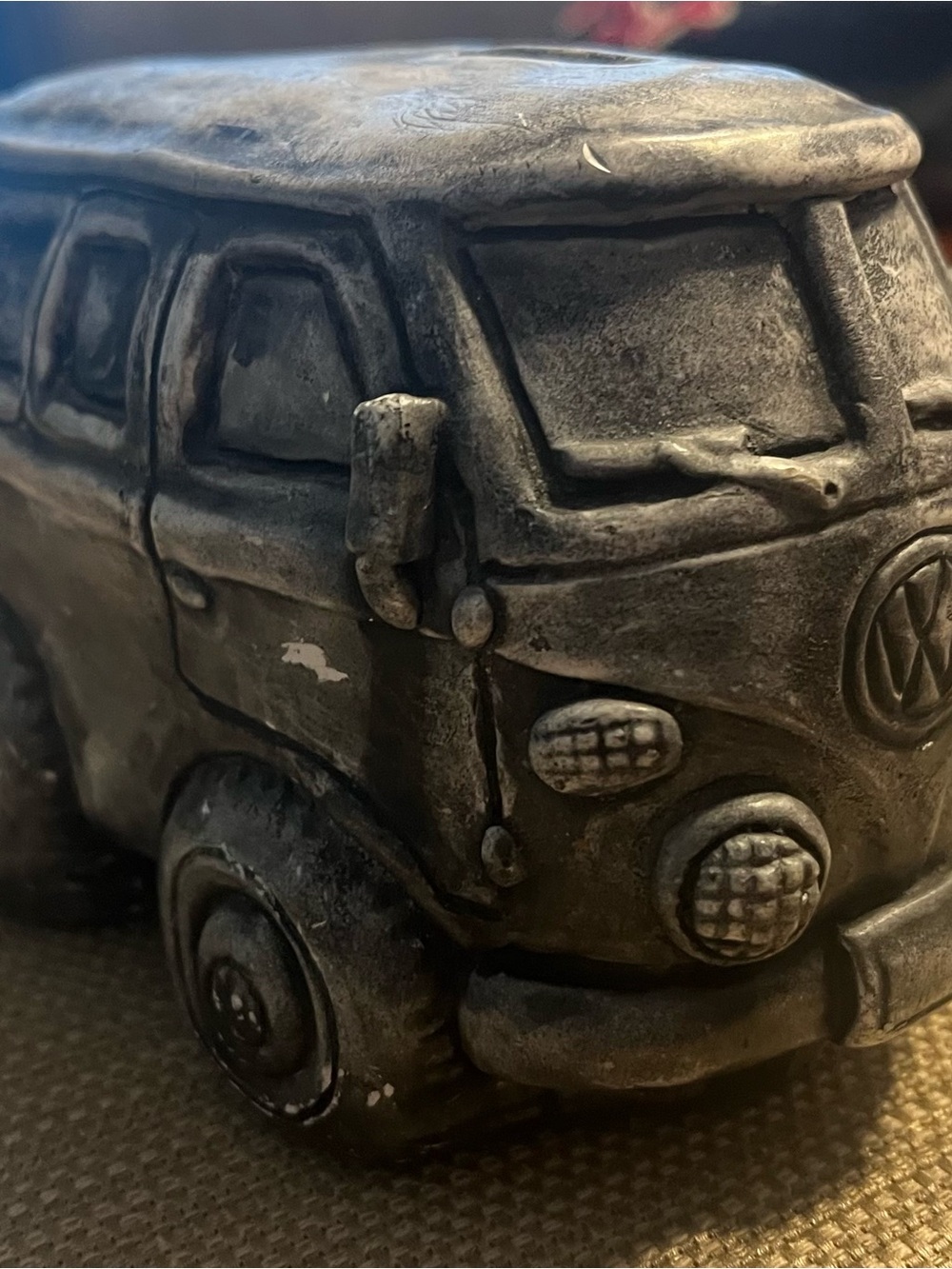 Handcrafted Gray Ceramic VW Camper Bus Sculpture